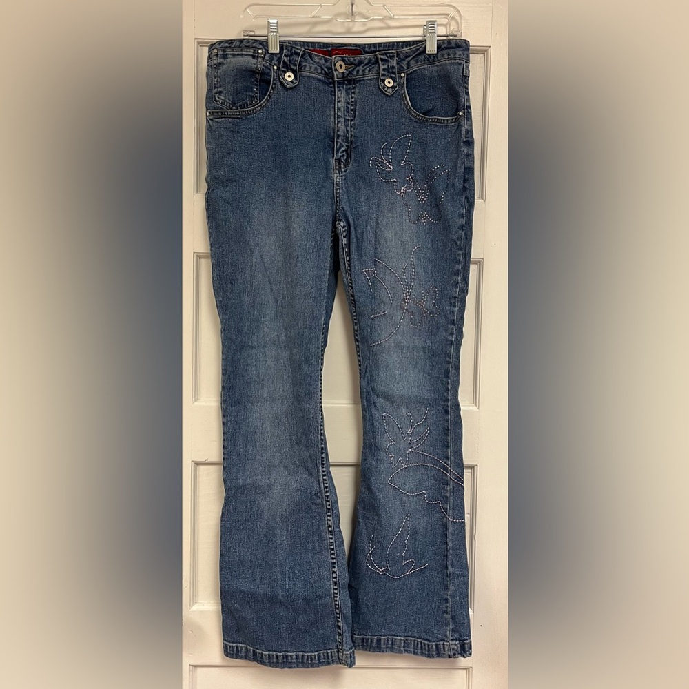 Arizona Jeans Juniors 16.5 Plus Embroidered Butterfly🦋 Blue Jeans 32x28.5 fairy